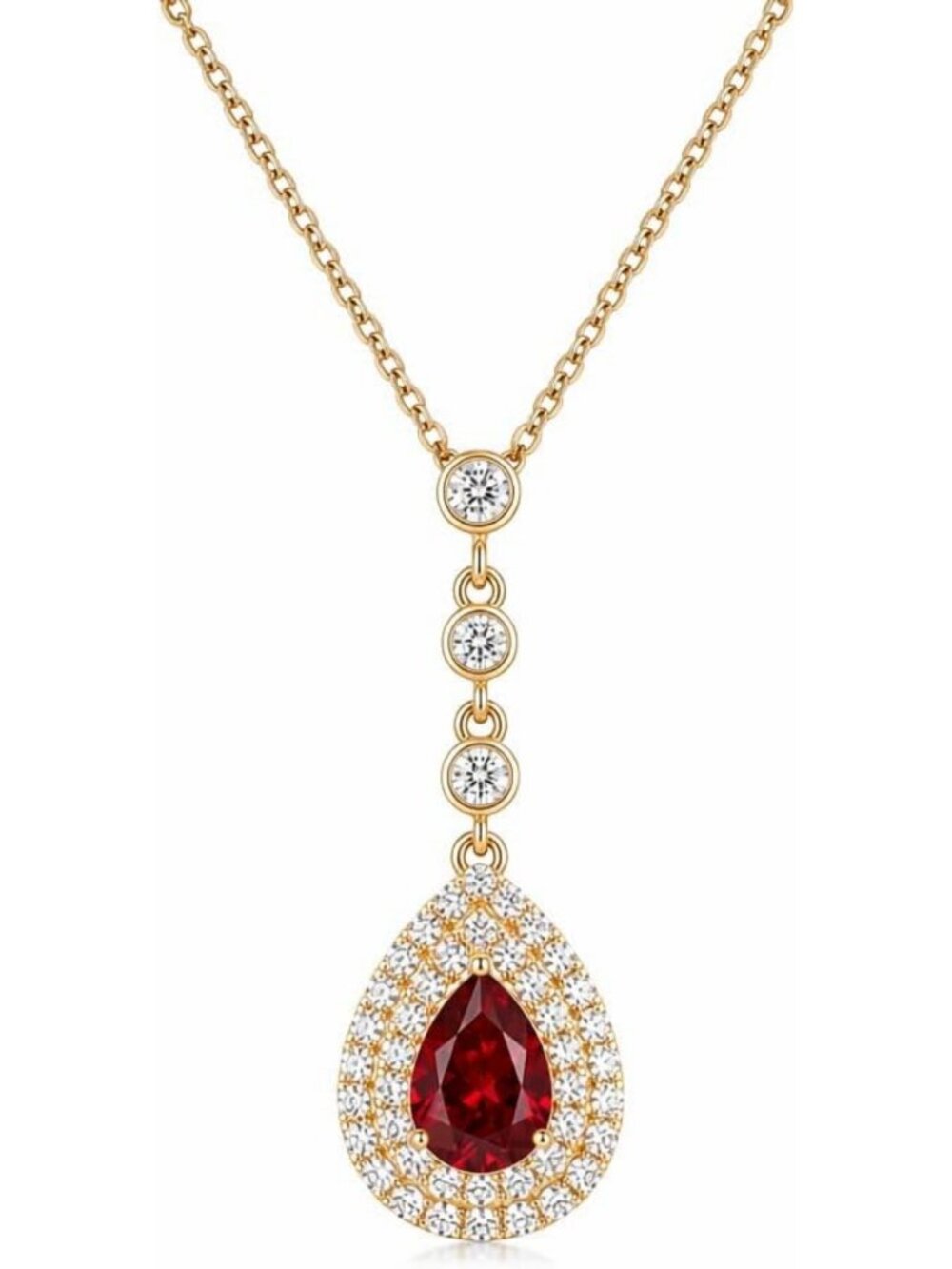Elegant 925 Sterling Silver Lab-Grown Pear Cut Pendant Necklace with Ruby